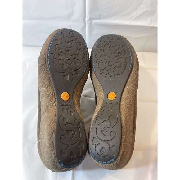 Timberland Mule Shoes Women's  Size 7 Green Brown Nubuck Comfort Gum Crepe Wedge - Picture 14 of 16